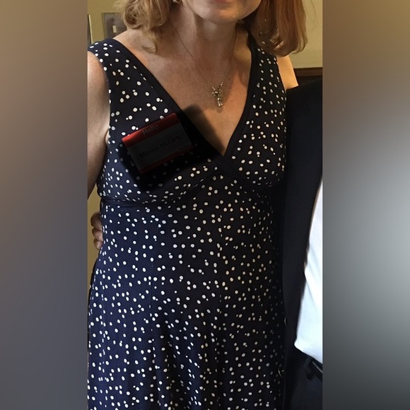 ANTHROPOLOGIE navy, polka-dot maxi jumpsuit with flowing fabric - Picture 7 of 8